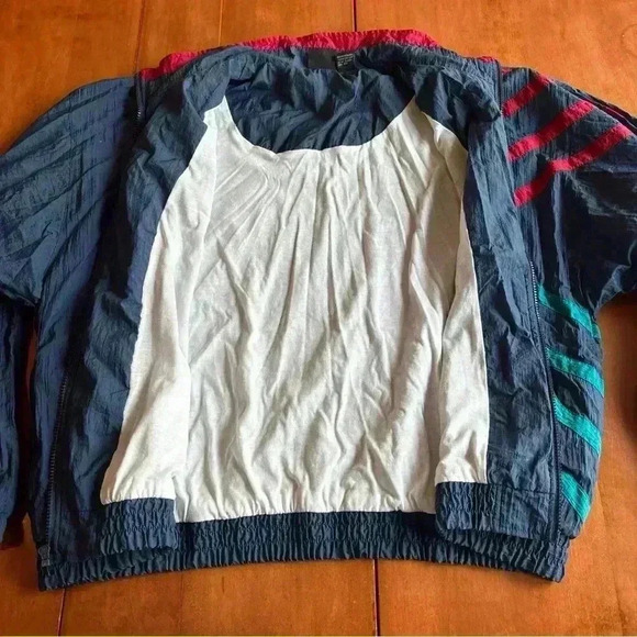 Vintage 90s Windbreaker Navy Striped Jacket Men’s 2XL Athletic Works 100% Nylon - Picture 6 of 7